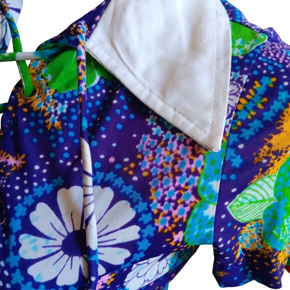 Small Vintage Women's Top 1960s Psychedelic Lace-Up Bodice Stretch Groovy Mod - Picture 5 of 8